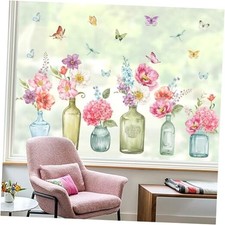 Summer Flowers Window Clings Floral in Jarsutterflies Glass Sticker Decal B