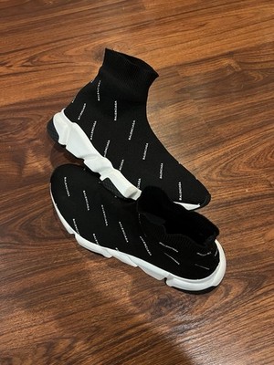 Balenciaga All Over Logo Sock Sneaker Black White Logo Slip  display picture 3