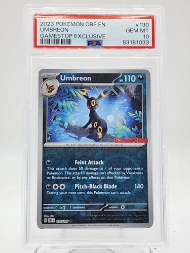 UMBREON 2023 POKEMON OBSIDIAN FLAMES GAMESTOP EXCLUSIVE #130/197 PSA 10 Q0895