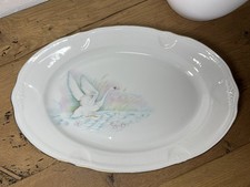 Plat Ovale Porcelaine Limoges QUERIAUD Cygne Ancien Vintage France Ancelin