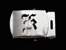 OC15125 VINTAGE 1970s INITIAL K GOTHIC STYLE SILVERTONE BELT BUCKLE