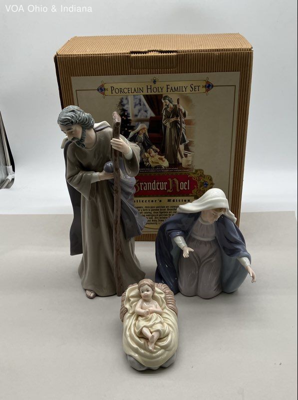 Grandeur Noel Porcelain Holy Family Set 3 Piece Nativity Figurine With Box