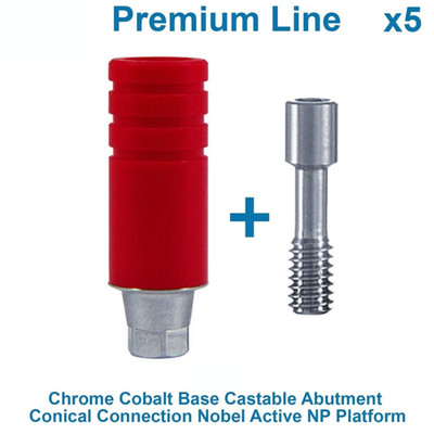 5x Dental Fixture UCLA Castable Adapter Head Chrome Cobalt CoCr Nobel Active NP