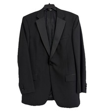 Jos A Bank Tuxedo Jacket 44X/44L Black Wool 1 Button Notch Lapel Formal Wedding