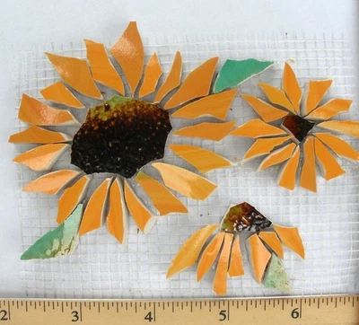 Sunflowers Broken Cut Mosaic Tile Set - Mesh Mounted Floral Accent Tile - Image 1 of 4