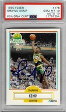 1990 Fleer #178 Shawn KEMP - PSA 10+++ RC AUTO DNA 10 Supersonics