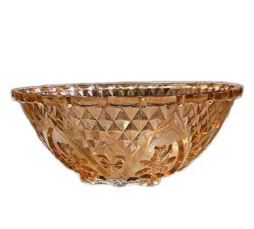 Vintage 10” Pink KIG Depression Glass Footed Bowl Rose Fleur De Lis  Diamond Cut