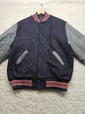 Holloway Varsity Letter Jacket Red, Gray,Blue Wool  Leather Adult L RETRO EUC