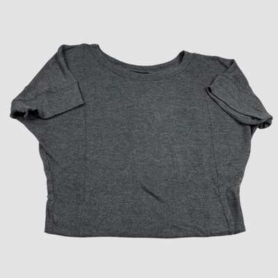 JET John Eshaya Boxy Sweater Gray Short Sleeve Comfort Knit Layering Pullover OS