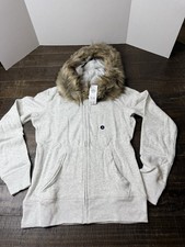 Hollister Faux Fur Hood Full Zip Hoodie Sweatshirt Woman  s M NWT Gray
