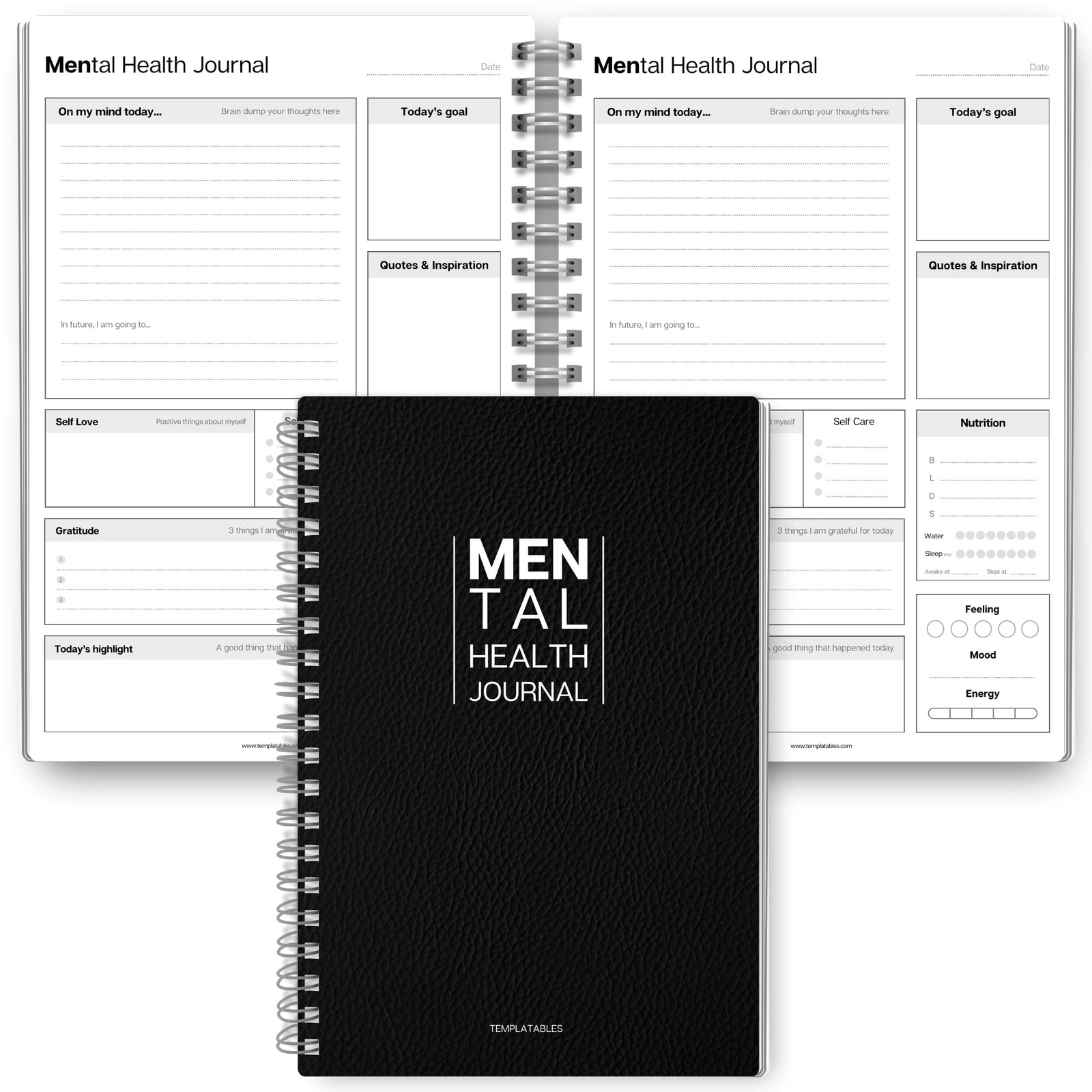 Mental Health Journal for Men | Daily Gratitude, Self Care, Intentions, Mono