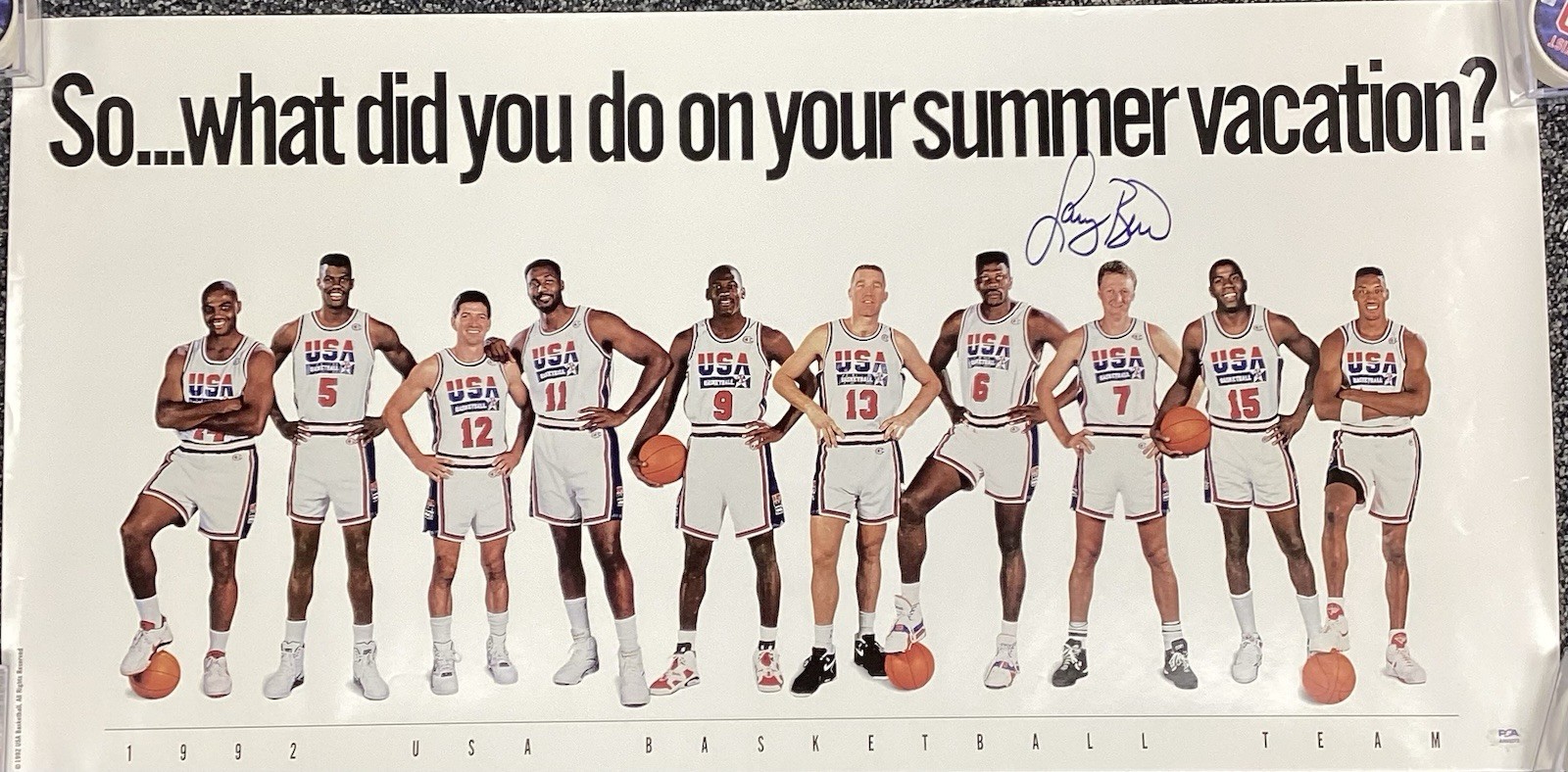 Larry Bird Signed 1992 Dream Team Poster Basketball Olympics Autograph PSA/DNA