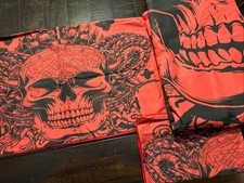 3pcs Gothic Skull on Red Background Printed Quilt Duvet Cover Queen Bedding Set