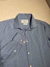 MIZZEN  MAIN Shirt Men's Large Trim Fit Blue White Plaid Button Up Performance