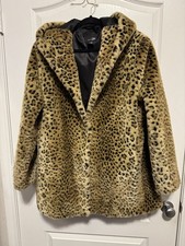 VTG East 5th Leopard Print Faux Fur Hooded Coat Womens XL Super Warm  Plush