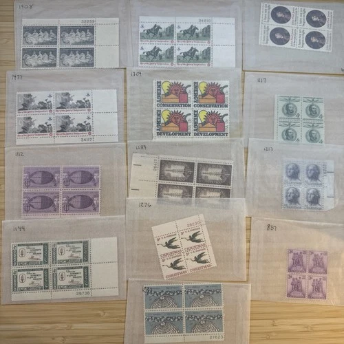 US Stamp Plate Block Lot 12 Blocks MNH MH Mint Collection Glassines Vintage
