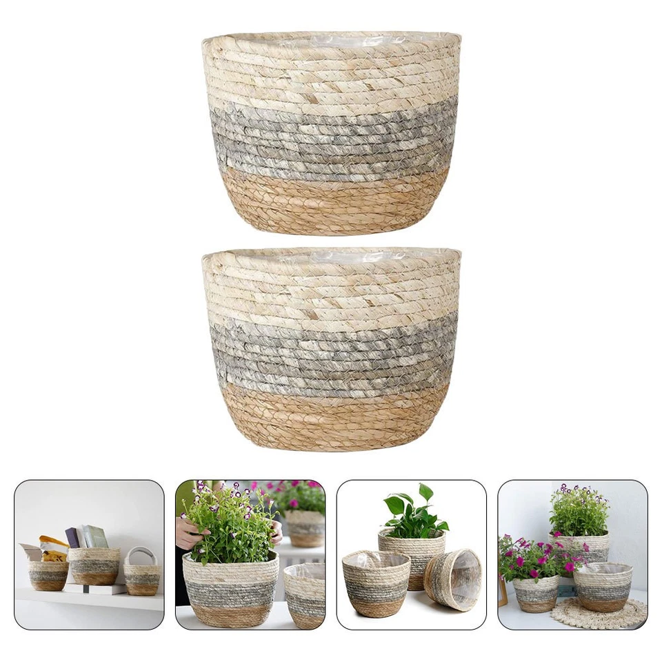 2 Pcs Übertopf Korb Blumenkorb Geflochten Geflochtener Pflanzenkorb - Bild 2 von 4
