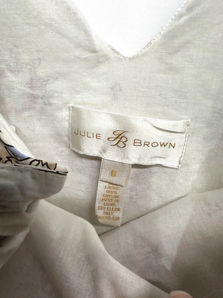 Julie Brown 100% Cotton Floral Sleeveless Halter Shift Dress Sun Dress Lined 6 - Image 4 of 4