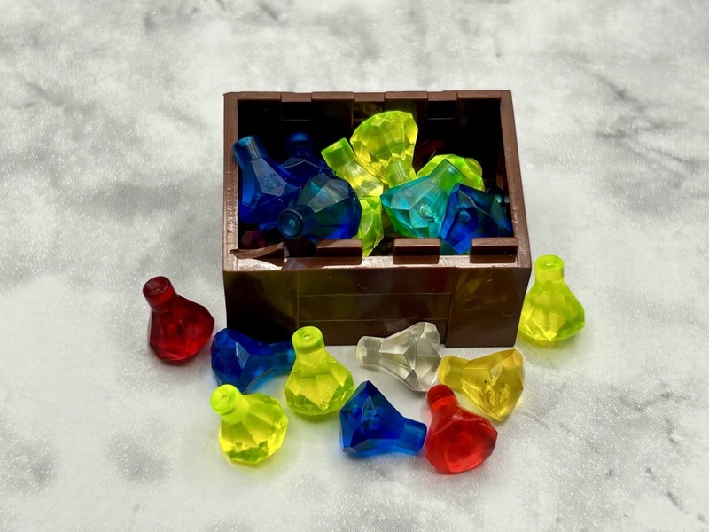 Lego Bulk Lot Parts Treasure Box Container Crate w Jewels Gems Trans-Blue Red