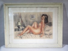 AYOT ANCIEN TABLEAU FUSAIN CRAIE JOLIE JEUNE FEMME NUE DATE 1945 XX ème 