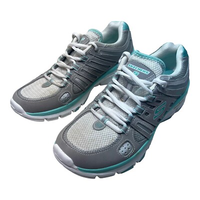 Skechers Women's Athletic Shoes Gray Teal Sneakers Laces Mesh Slip  Resistant