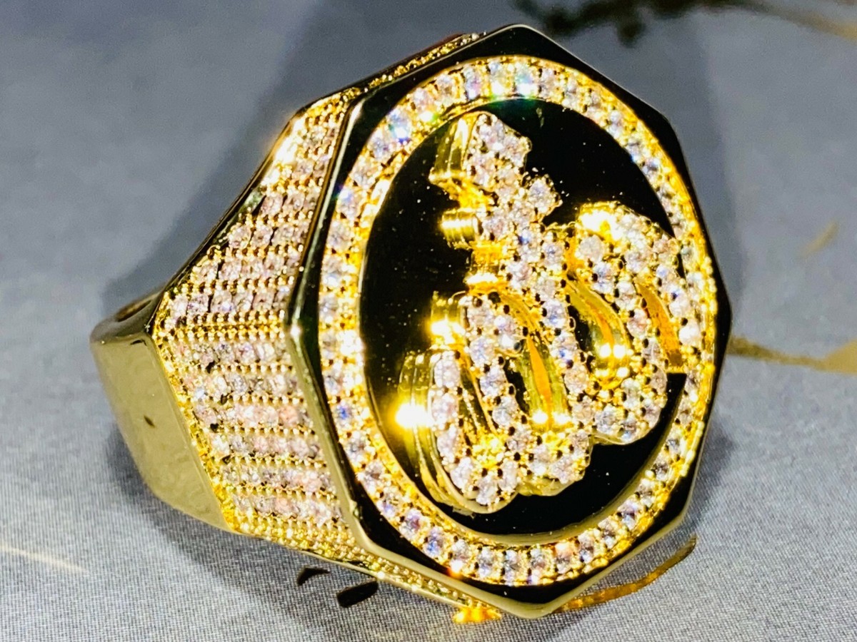 Mens Bling Ring Ice Out 2.5ct Iced CZ bling 14k Gold Pinky Rings size 9