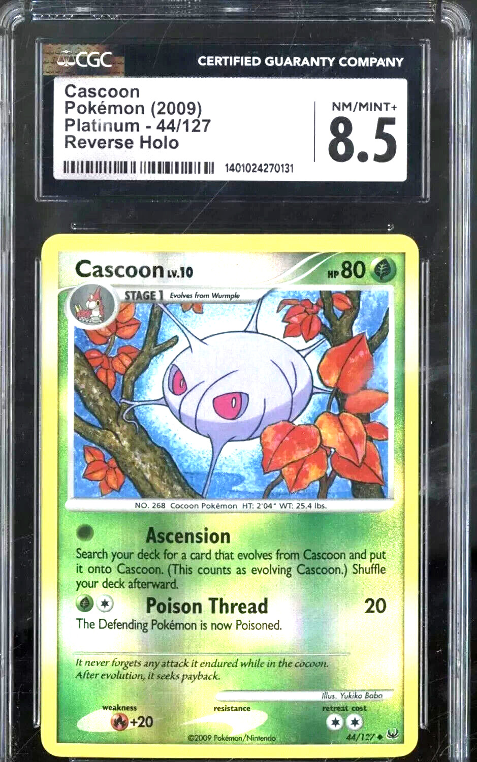 2009 Pokemon Platinum #44/127 Cascoon Reverse Holo CGC 8.5 NM-MT+ & bonus cards