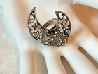 HtF Vintage crescent moon crystal silver tone celestial ring adjustable filigree — photo 6