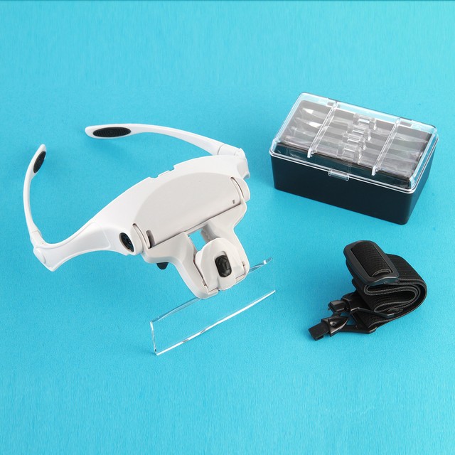 Hands Eyeglasses Bracket Headband Interchangeable Magnifier With 2 LED