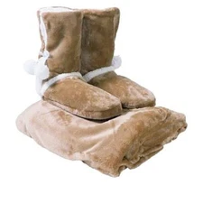 New Soft & Cozy Company Throw and Bootie Slipper Set, Taupe