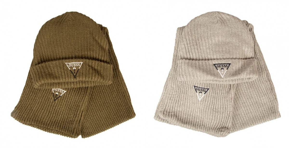 GUESS men's scarf and hat complete cap with turn-up embroidered logo  article L3R