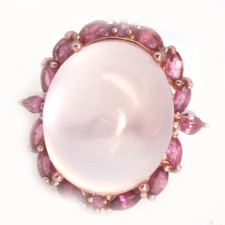 Gemstone Pink Rose Quartz  Sapphire Statement Ring 925 Sterling Silver Size 6