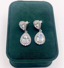 White gold finish pear cut created diamonds Bridal Droplet Earrings Wedding Gift