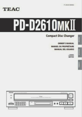 Teac PD-D2610MK11 - 5 Disc CD-Wechsler Player - Anleitung - BENUTZERHANDBUCH 