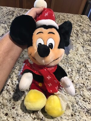 Disney Mickey Mouse Red Scarf Santa Hat Plush Christmas Toy