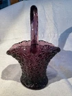 Vintage Fenton L. G. Wright Glass Daisy & Button Purple Amethyst Handled Basket