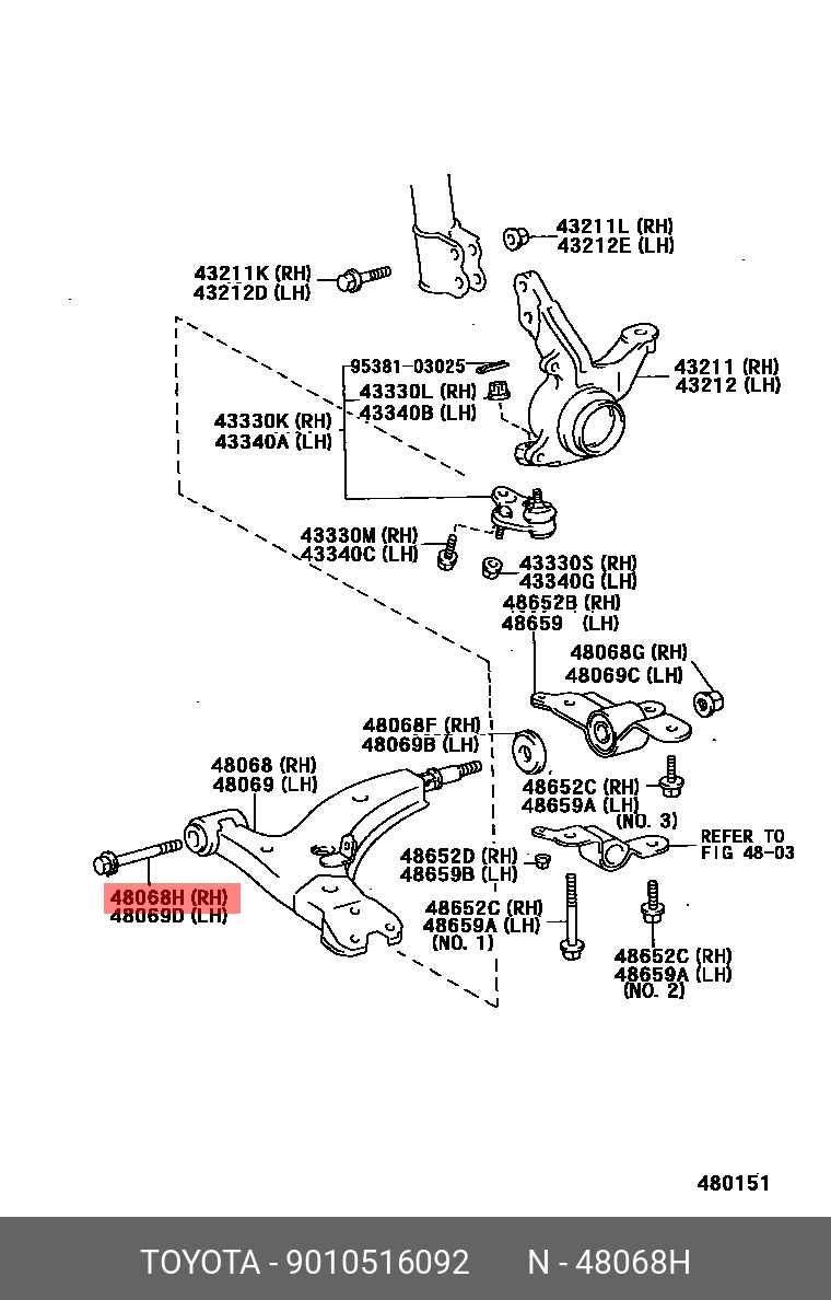 OE bolt for front suspension lower arm no.1, 9010516092 for TOYOTA  