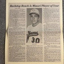 Johnny Bench Buffalo Bisons Reds POY 1967 Sporting News Baseball 11X12 Panel
