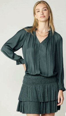 Anthropologie Current Air Laurel Pleated  Mini Dress. Gorgeous Dark Green LRG
