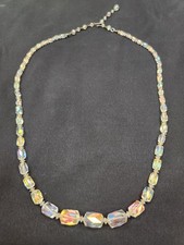 Vintage Faceted, Irredescent Glass, Graduated Bead Necklace w/ Hook Closure,30"L