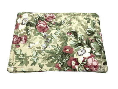 4 Pc Vintage Placemats Floral Cabbage Rose Design Heavy Woven Cotton Home Decor