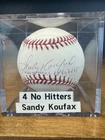 Sandy Koufax Autographed and Inscribed 4 No Hitter Baseball COA
