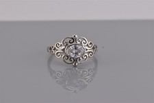 Sterling Silver Oval Cubic Zirconia Lacy Scrolled Openwork Band Ring 925 Sz: 8