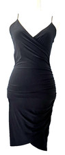 LEITH Women's LBD Black Bodycon Faux Wrap Ruched Sleeveless Dress Stretch XS