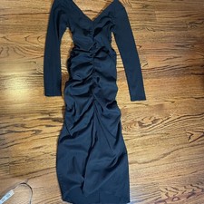 H M Black Long Sleeve Ruched Midi Dress Size M