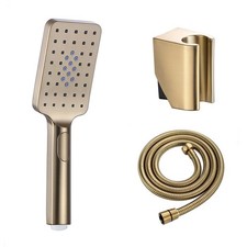 Brushed Gold Plastic Three Function Rainfall Hand Held Shower Head Set W/Hose