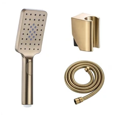 Brushed Gold Plastic Three Function Rainfall Hand Held Shower Head Set W/Hose