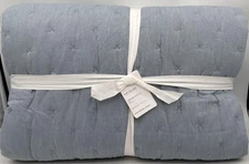 Pottery Barn Cotton Cross Stitch KING Quilt ~ Chambray Blue