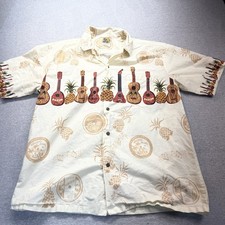 Winnie Men's Hawaiian Shirt Ukulele Pineapple Guitar Ivory XL