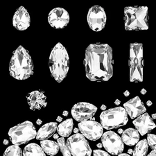 240 PCS Sew-On Glass Rhinestones Mixed Shapes Flatback Crystal Gems White